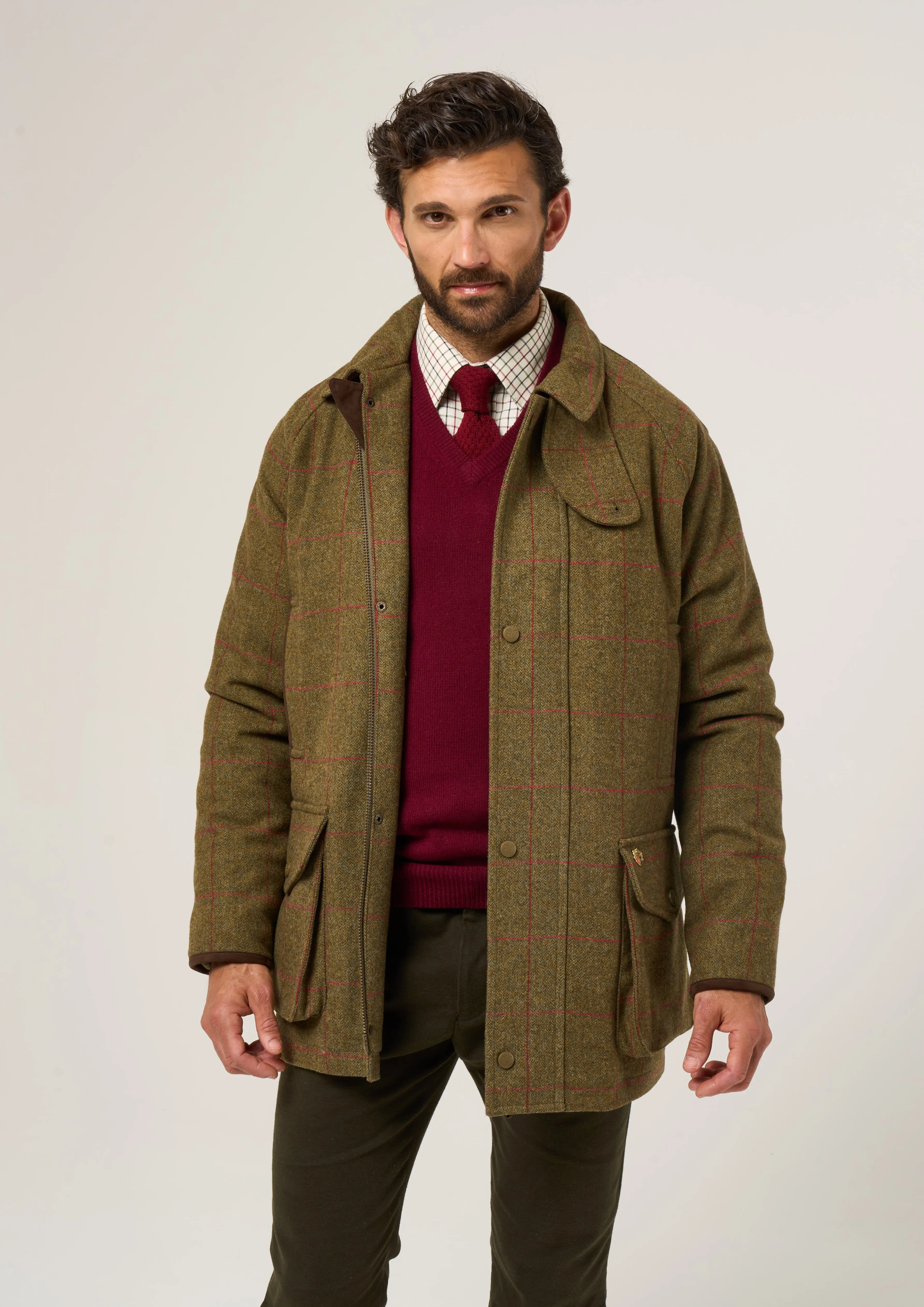 Lightweight Shell Microfiber texture Combrook Men's Waterproof Tweed Coat In Sage - Regular Fit