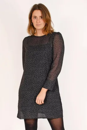 flattering appearance Bold Simplicity Black Chiffon Animal Print Dress