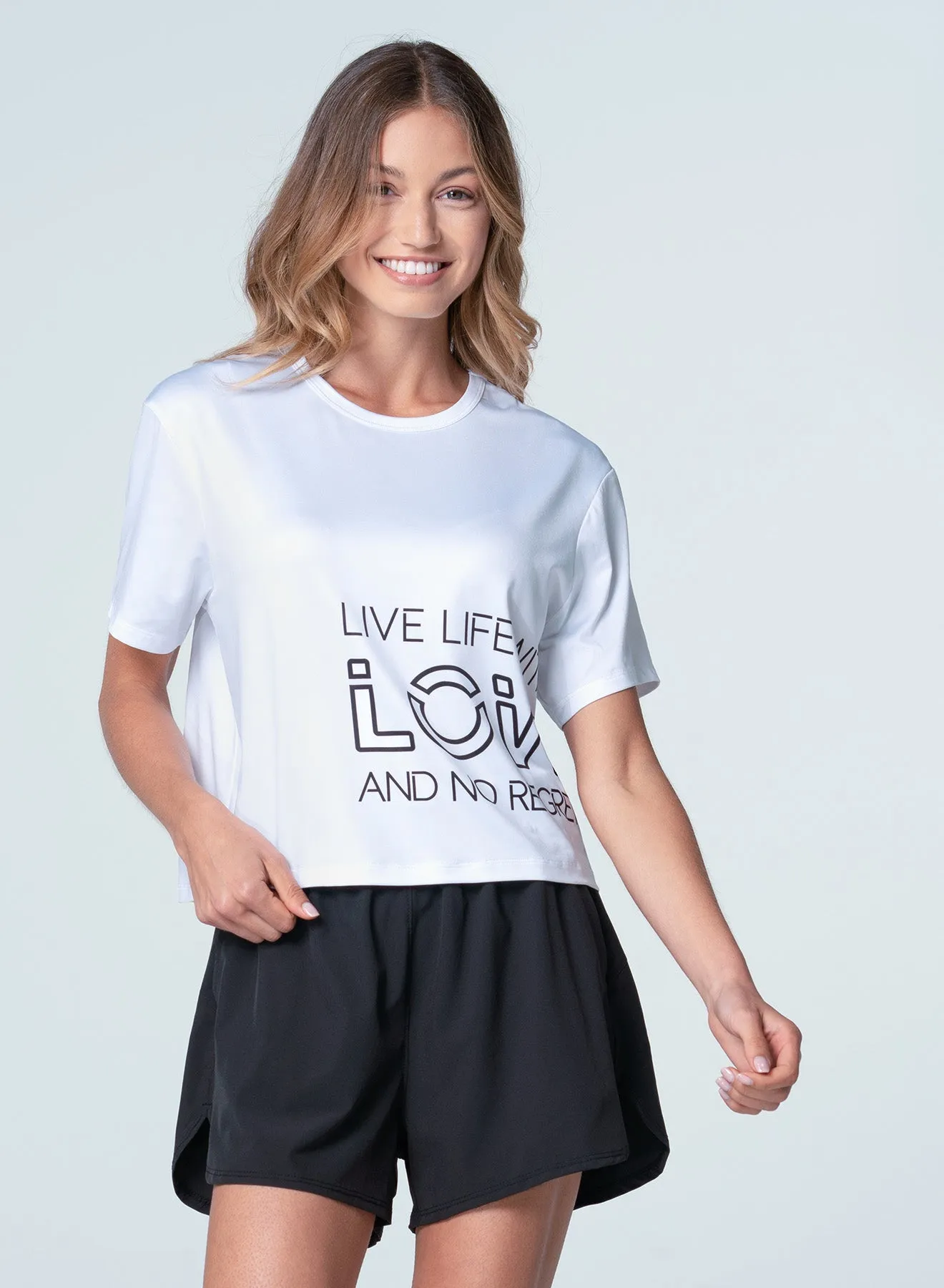 Garment Washed Texture Street Casual Live Life With Love Short Sleeve