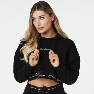 Comfy All Day Logo Band Cropped Hoodie | Black