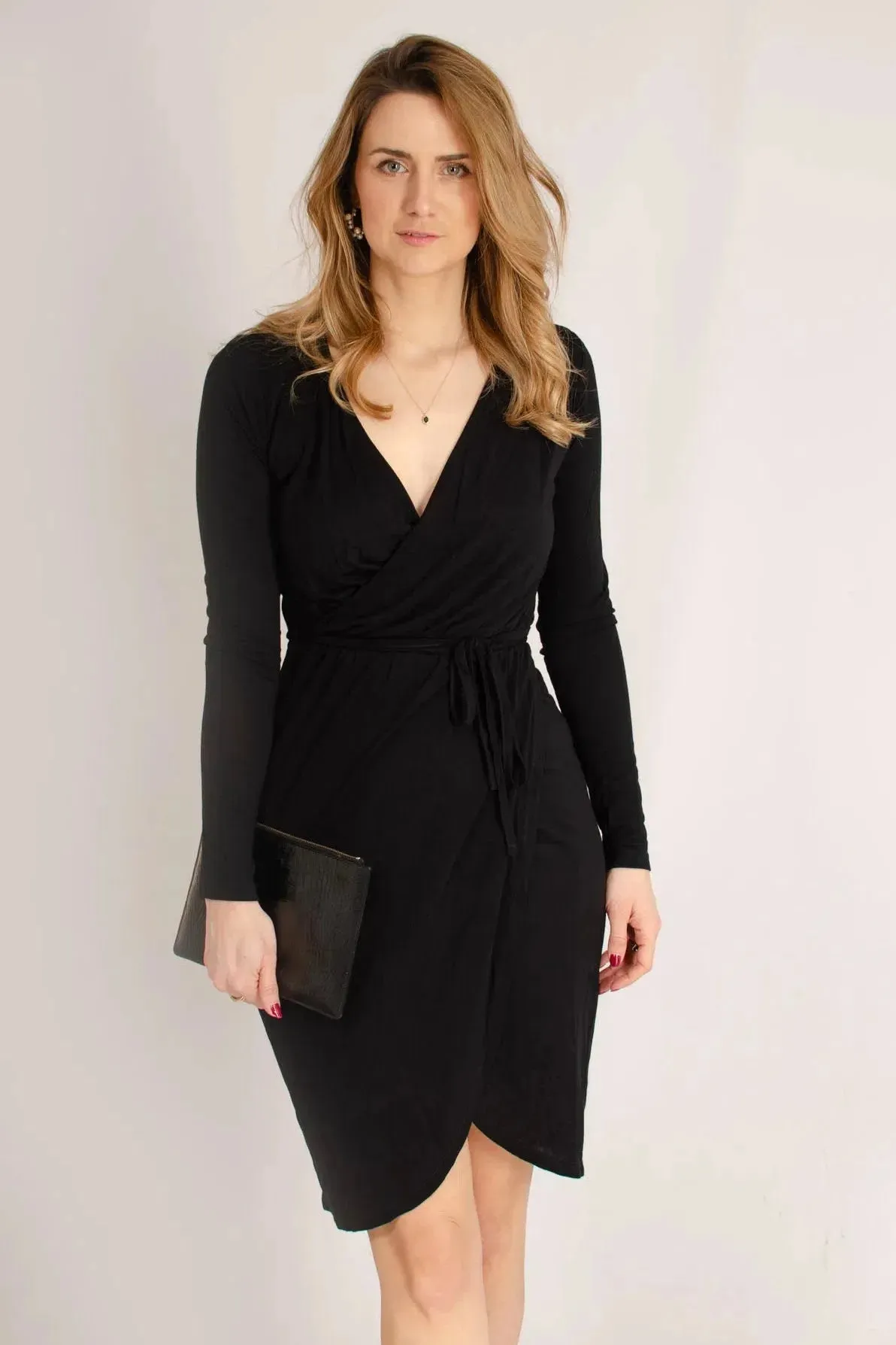 Minimalist Elegance Long Sleeve Jersey Wrap Dress