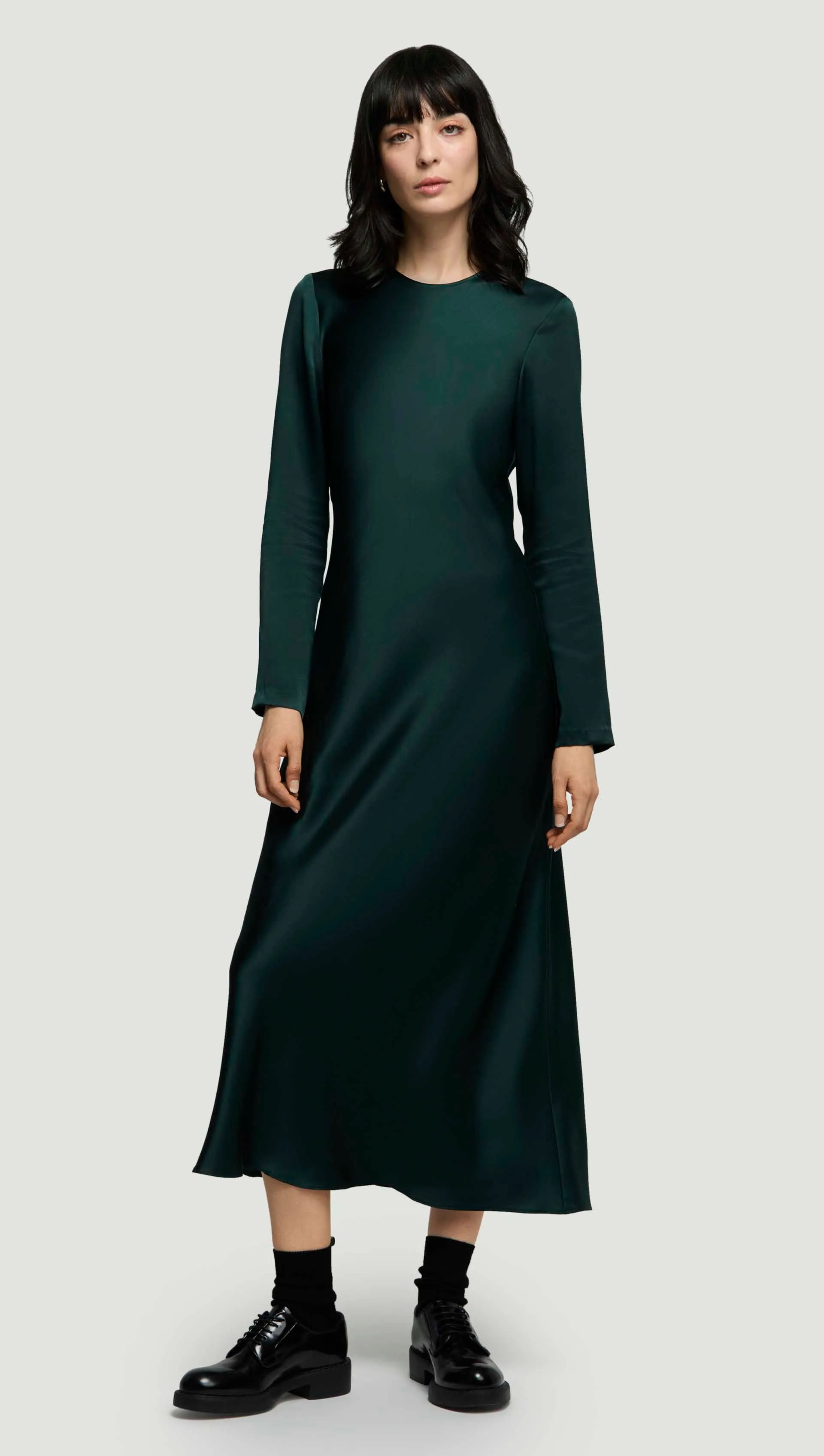 Longsleeve Bias Dress in Silk Charmeuse | Deep Forest Natural Form