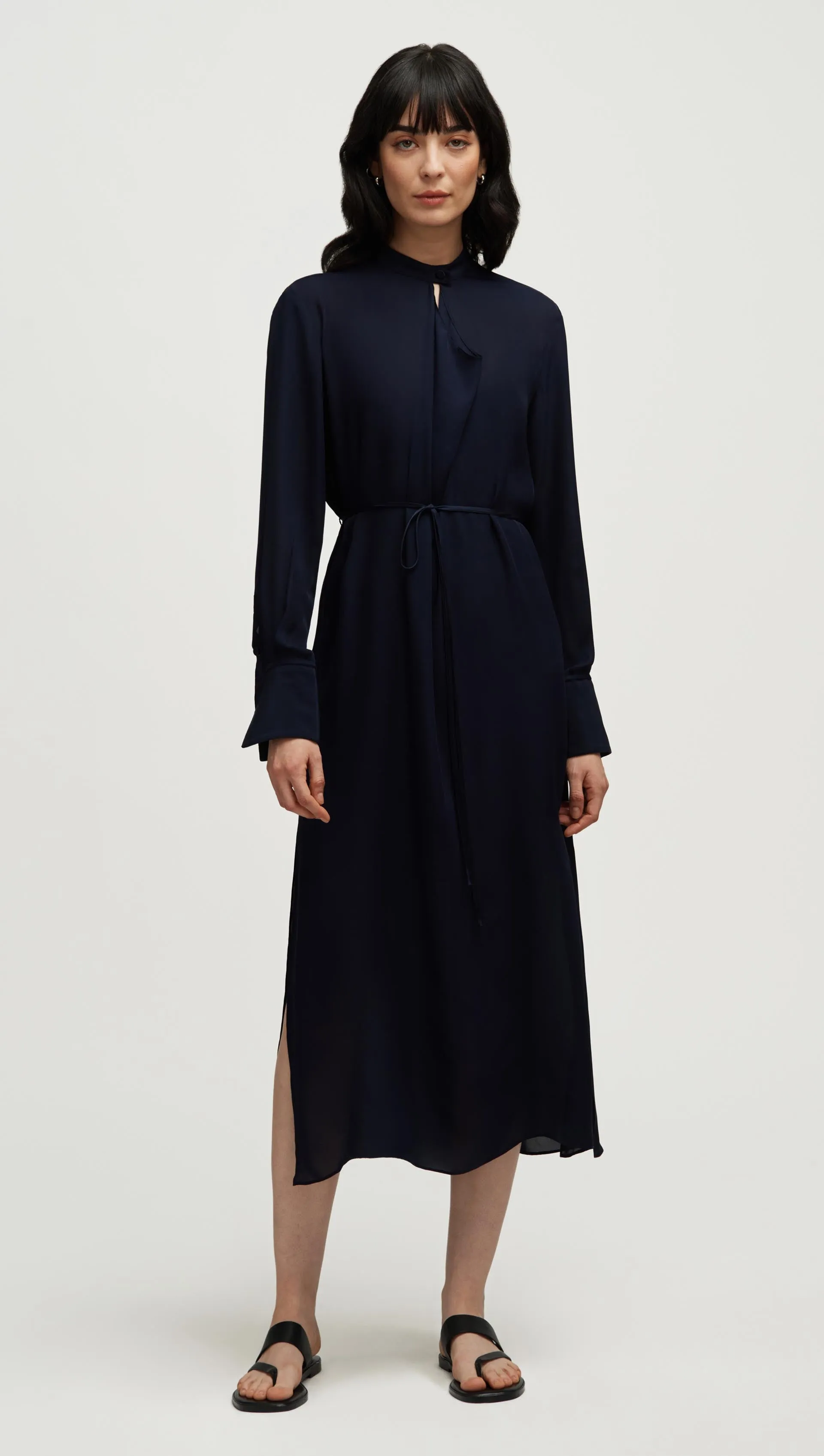 Longsleeve Cowl Neck Dress in Silk | Midnight Classic Layers Trendy Comfort