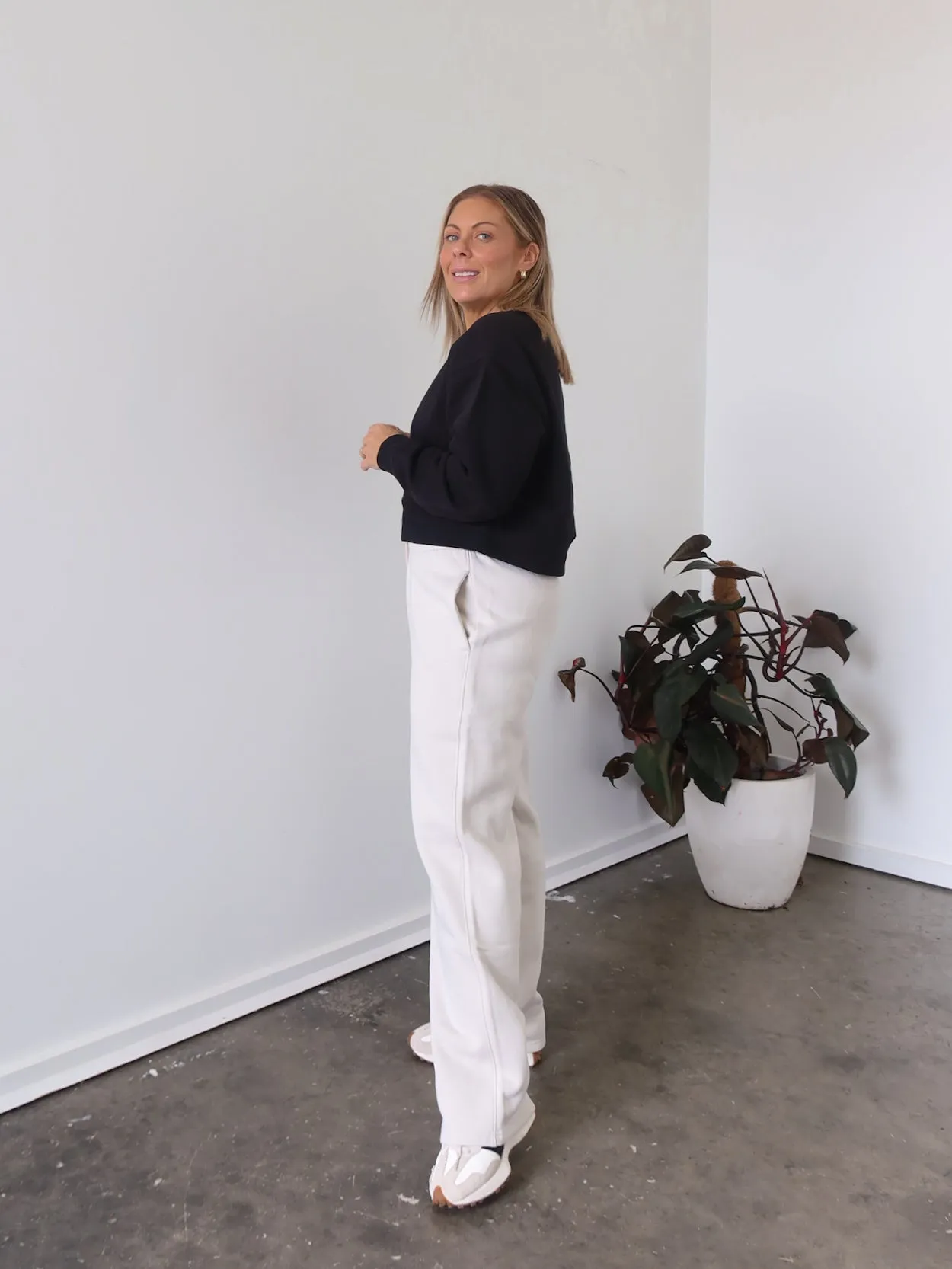 Chase Wide Leg Track Pants - Bone Casual Flex