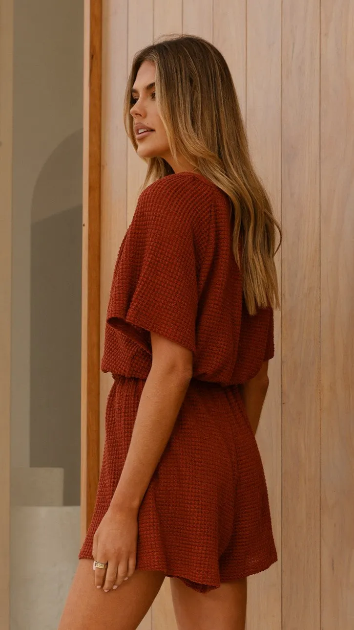 Loula Playsuit - Rust StretchPaneling Clear Tone