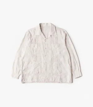 Guayabera Shirt ?C?Khaki Floral Jacquard Striped Dobby Slim Style Anti Odor Treatment