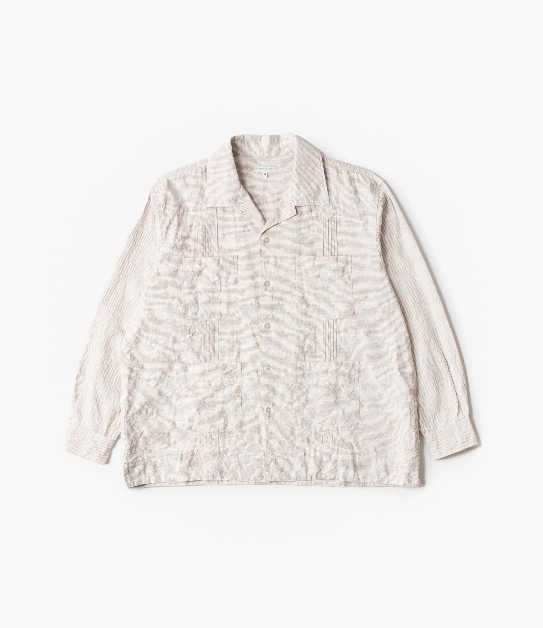 Guayabera Shirt ?C?Khaki Floral Jacquard Striped Dobby Slim Style Anti Odor Treatment