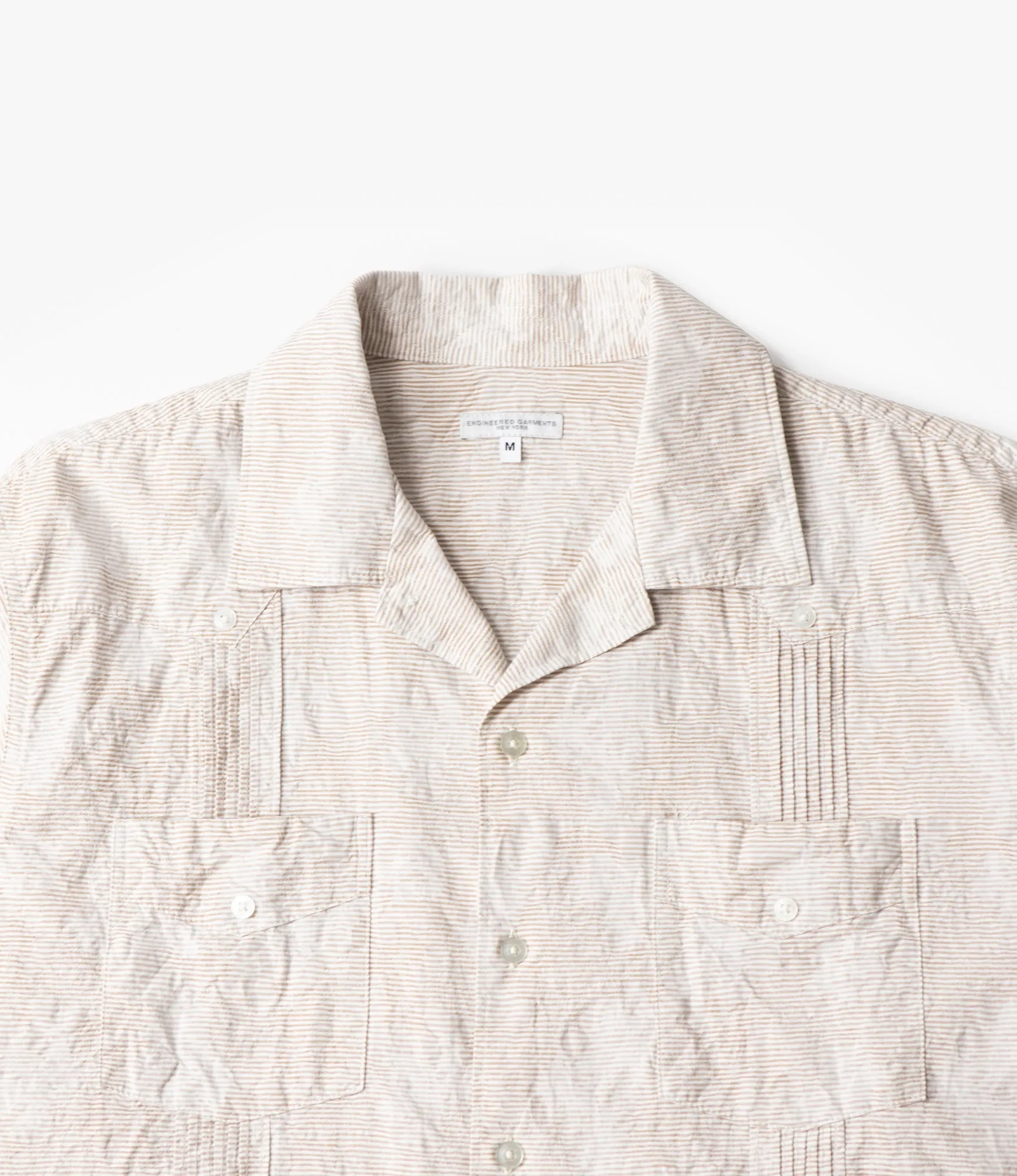 Guayabera Shirt ?C?Khaki Floral Jacquard Striped Dobby Silk combination Breathable Performance Fit