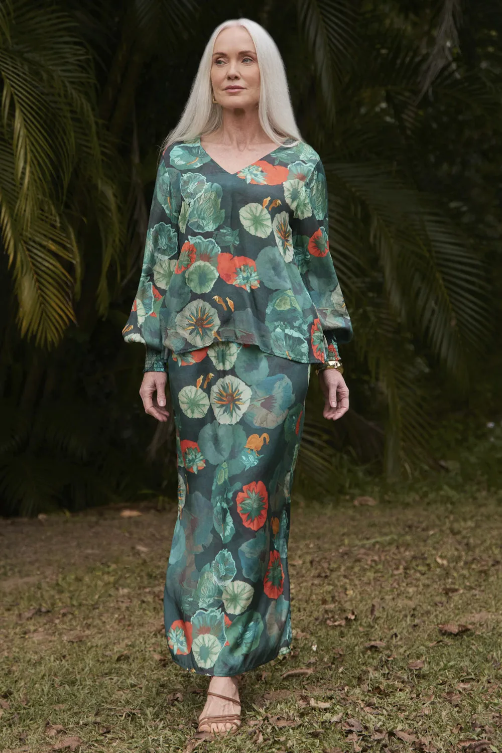 birthday party Sophisticated Casual Tamara Long Sleeve Top in Lotus