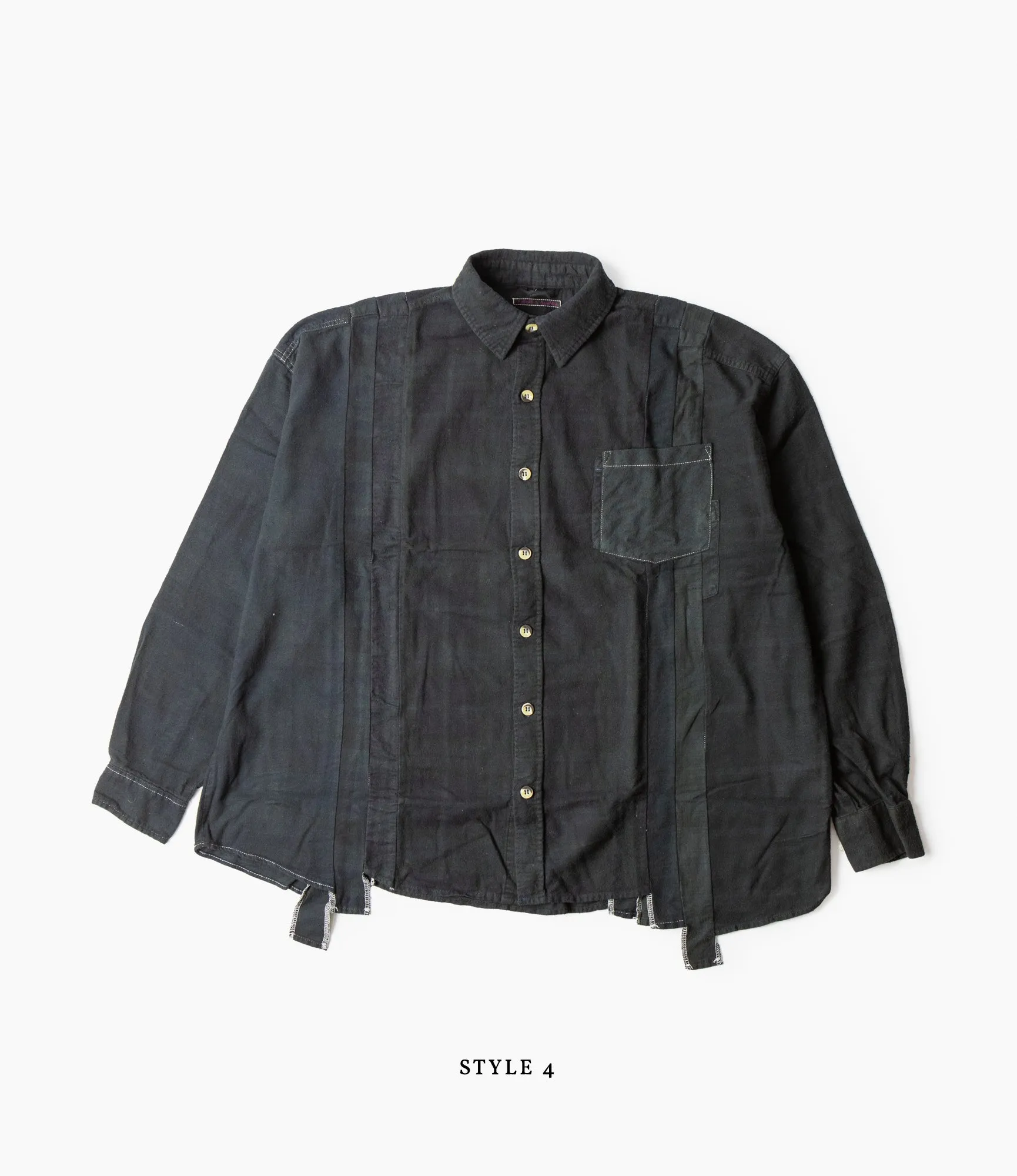 GarmentDyedTexture 7 Cuts Wide Shirt ?C Black Overdyed Flannel