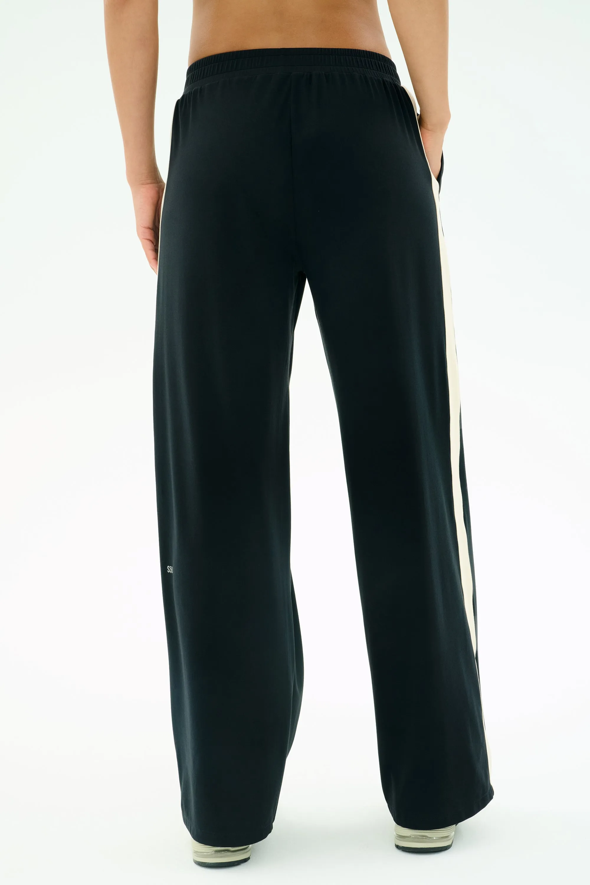 Luca Airweight Trouser with Stripe - Black/White Back pockets