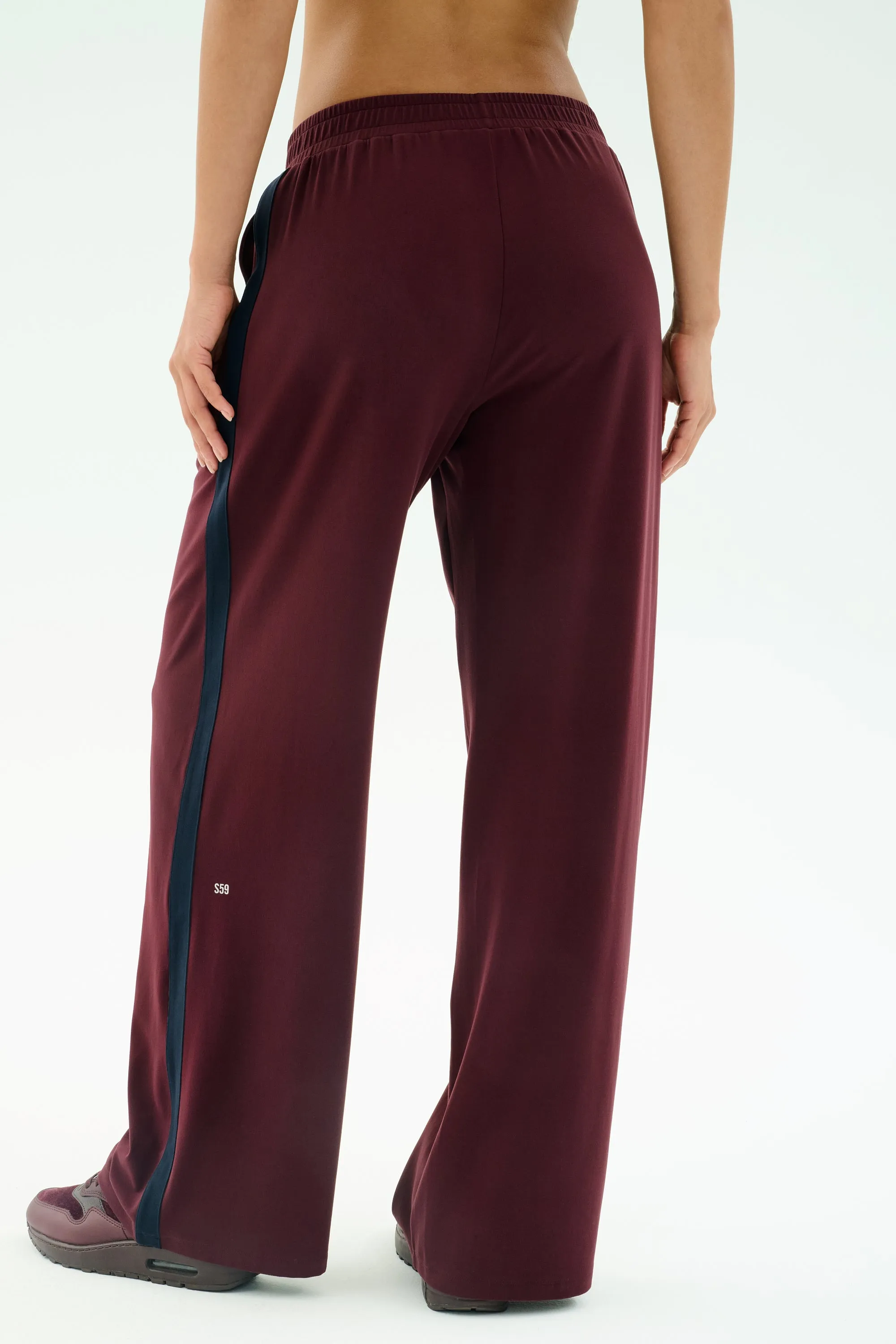 Luca Airweight Trouser with Stripe - Dark Cherry/Indigo Carbon Infused Fabric Durable Weave