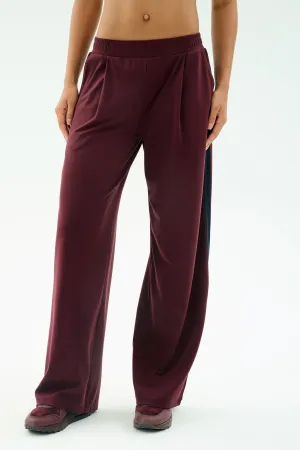 Contoured Panel Design Luca Airweight Trouser with Stripe - Dark Cherry/Indigo