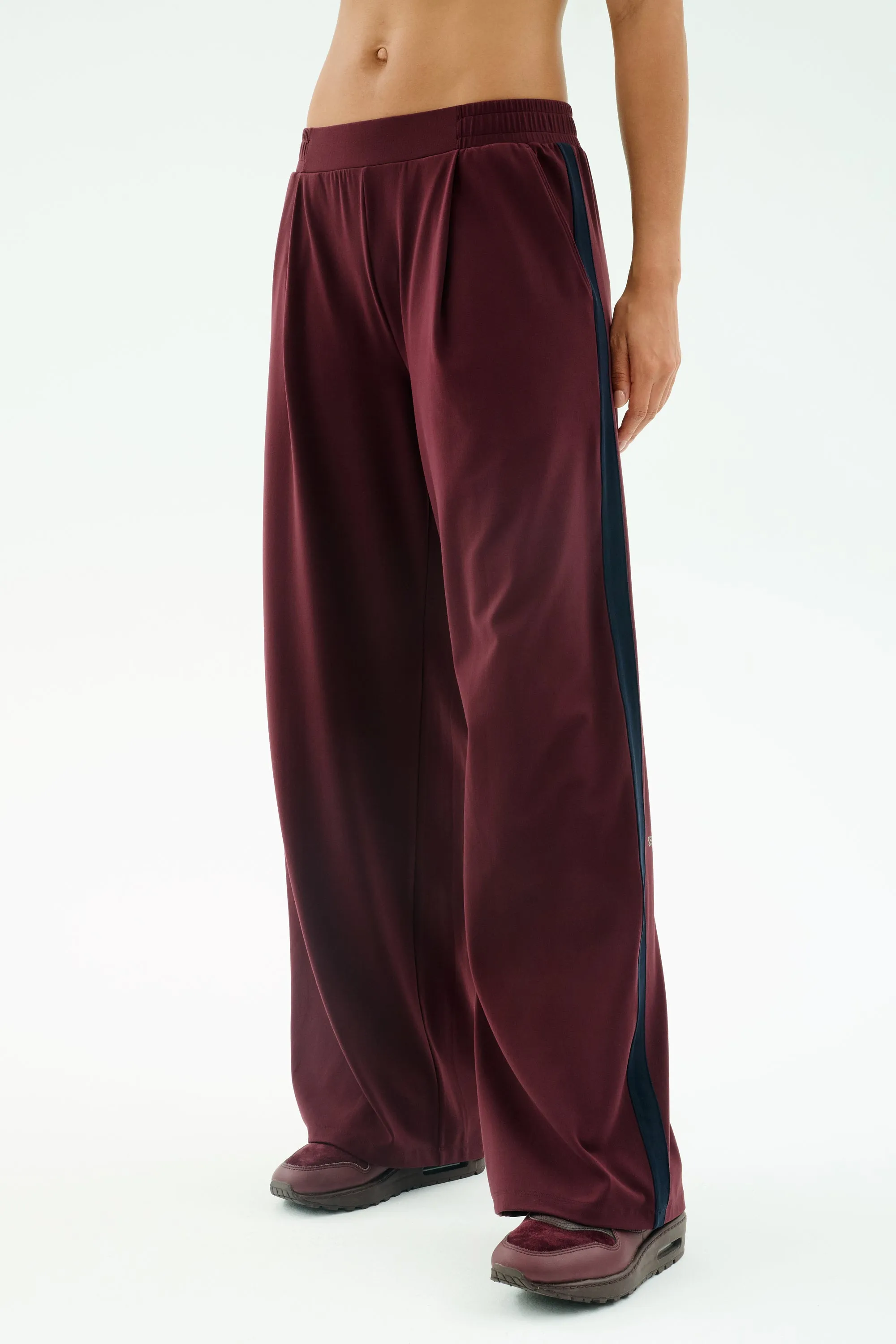 Weekend Adventure Daily Wear Luca Airweight Trouser with Stripe - Dark Cherry/Indigo