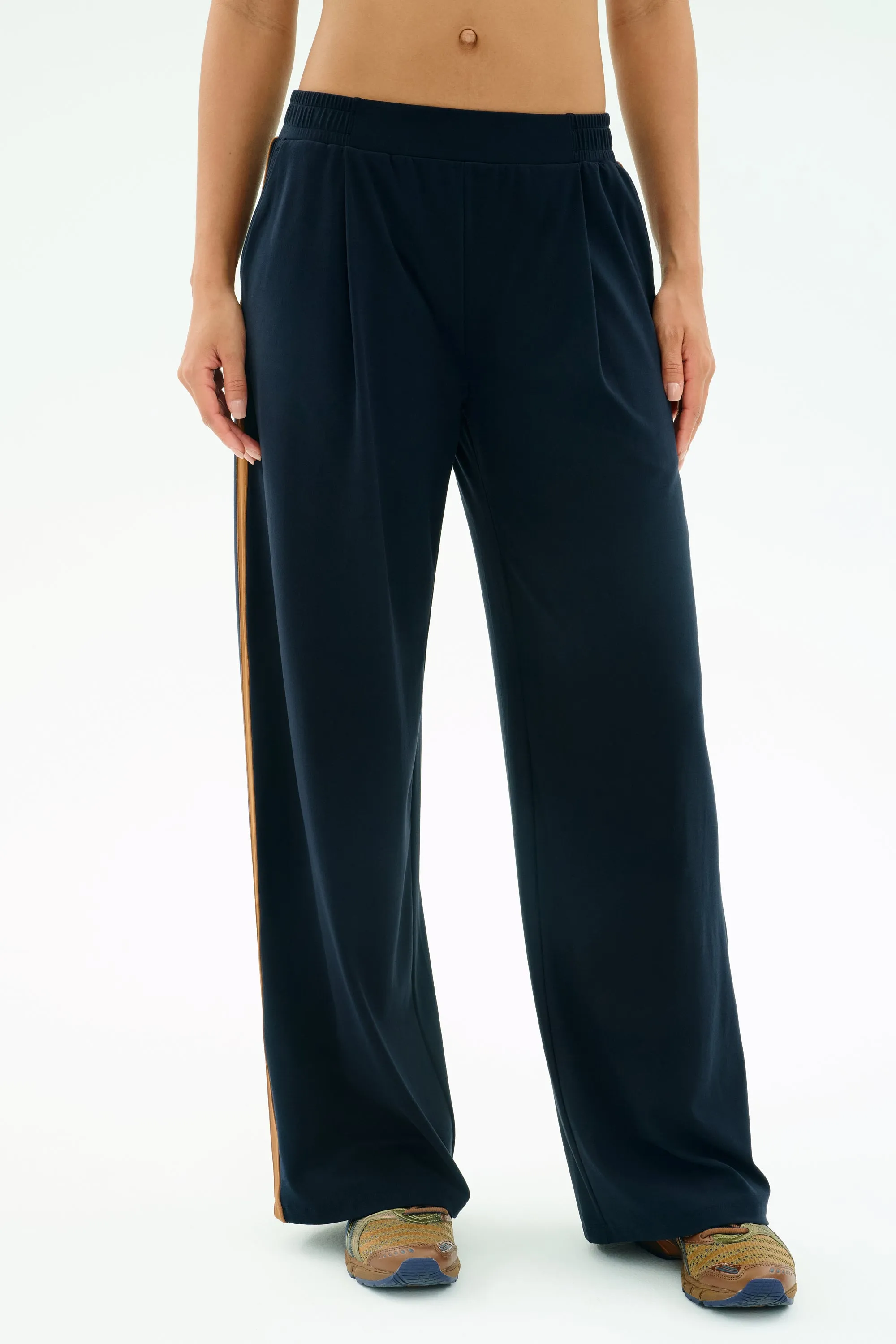 On The Go Luca Airweight Trouser with Stripe - Indigo/Honey