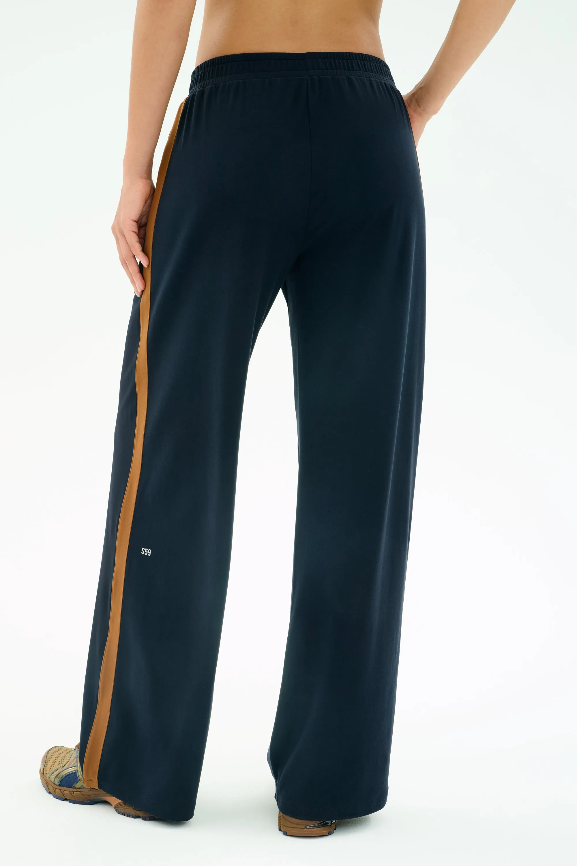 Luca Airweight Trouser with Stripe - Indigo/Honey Non Slip Waist Grip