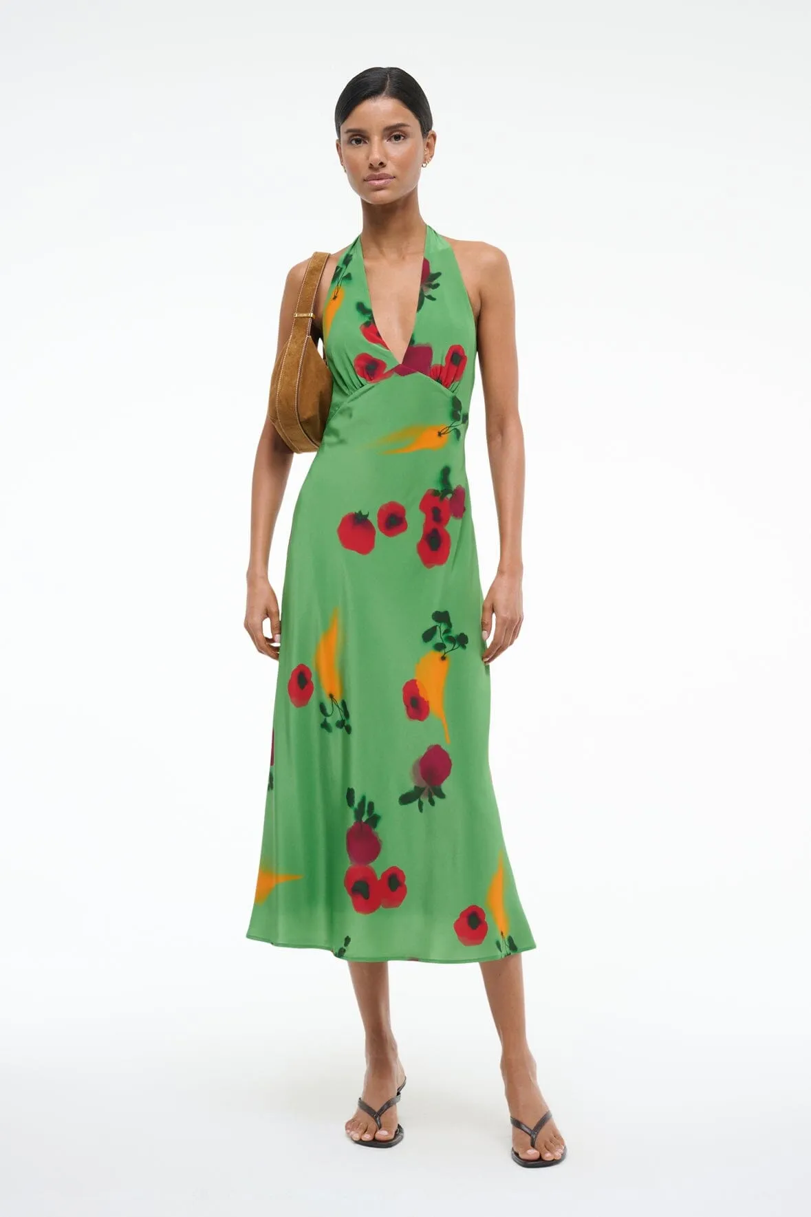 Timeless-Classic Sculpted Detail LUCCA SILK DRESS | FARMERS MARKET LEAF