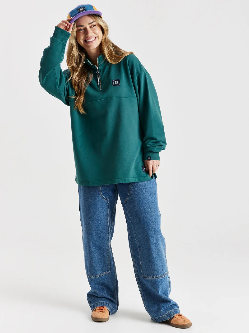 Lumi 1/4 Zip Oversized Sweater Dark Green product formal casual balance good for rainy days