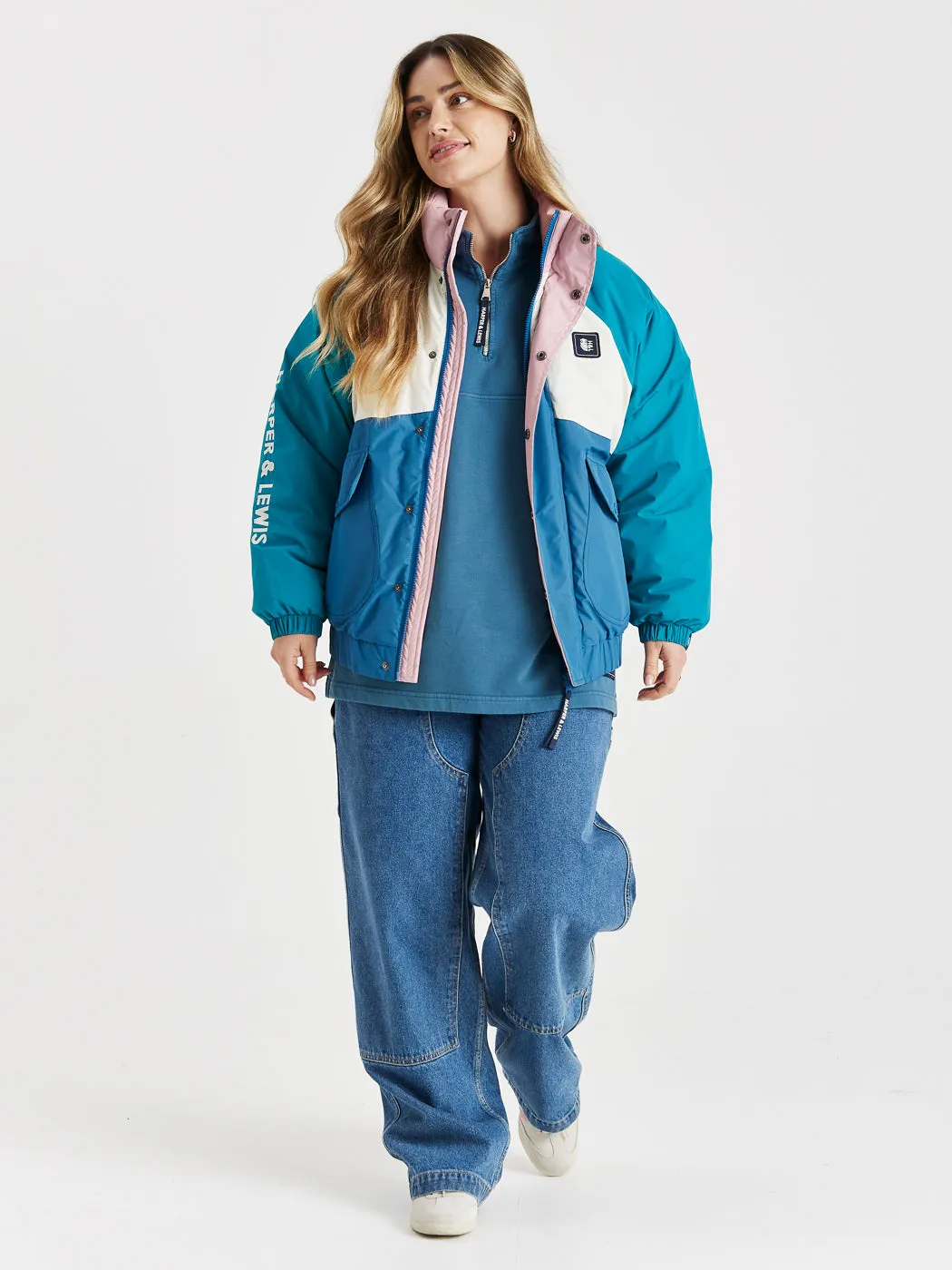 Patchwork product solo confidence Lumi 1/4 Zip Oversized Sweater Petrol