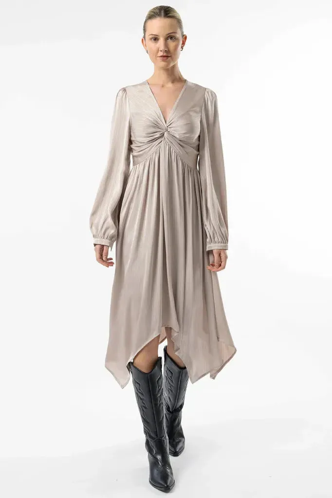 Champagne Satin Empire LIne Dress Quick Glam Feminine Touch