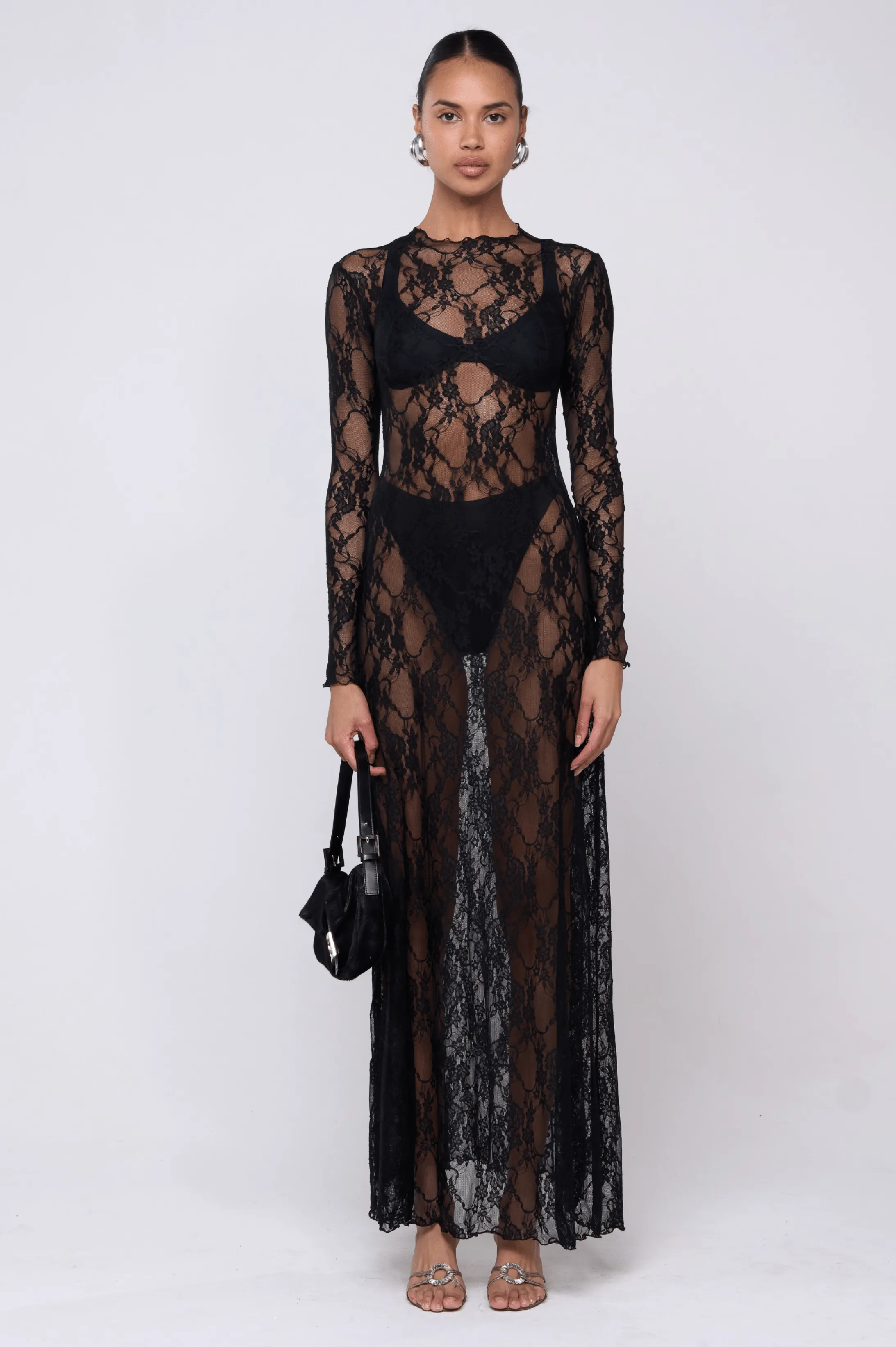 Lyon Lace Dress in Black Lace Repair-Friendly Perfect for Travel