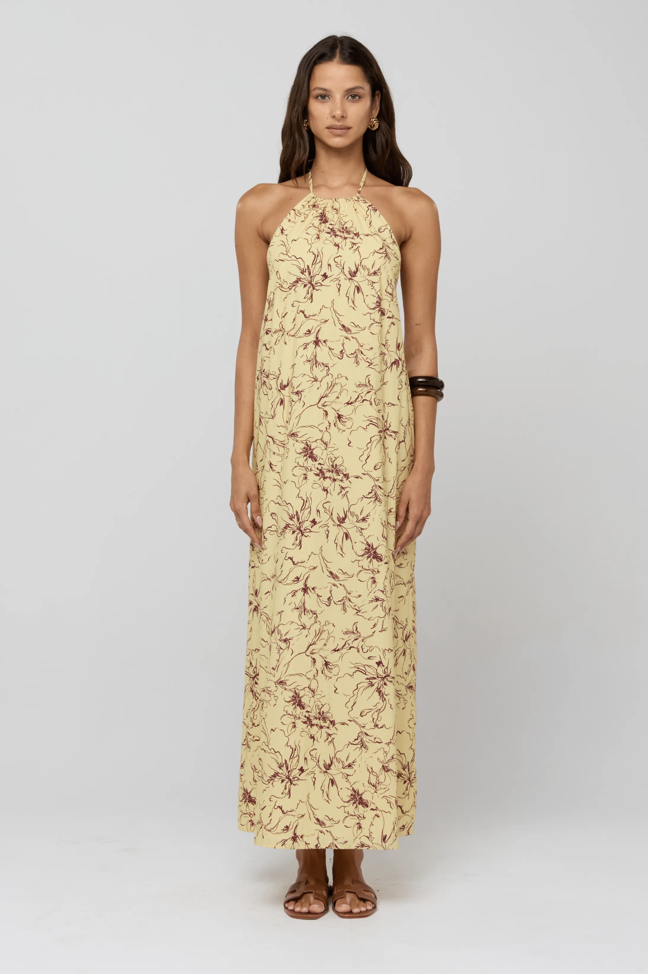 Sleek Flex Versatile Comfort Iris Halter Dress in Butterscotch