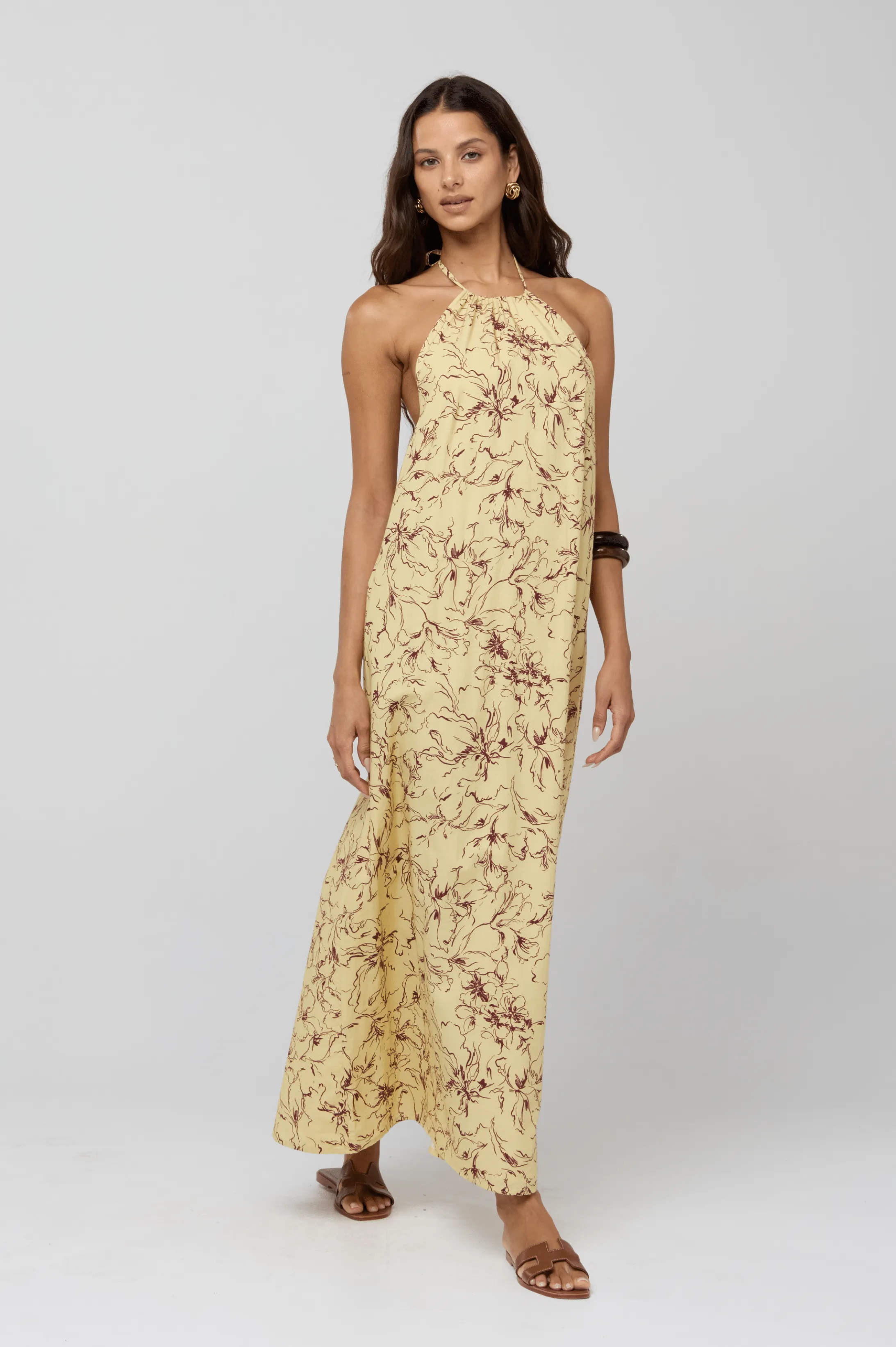 light layering Fine Texture Iris Halter Dress in Butterscotch