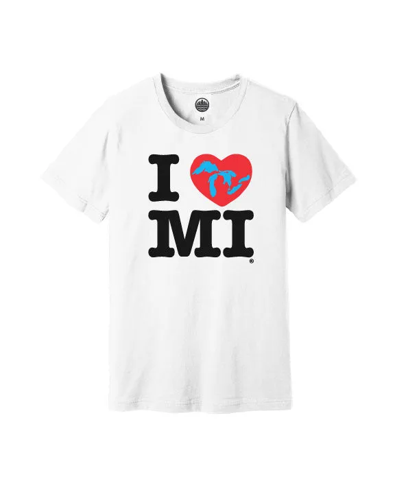 Yarn Dyed Fabric The Great Lakes State I Love Michigan T-Shirt - White
