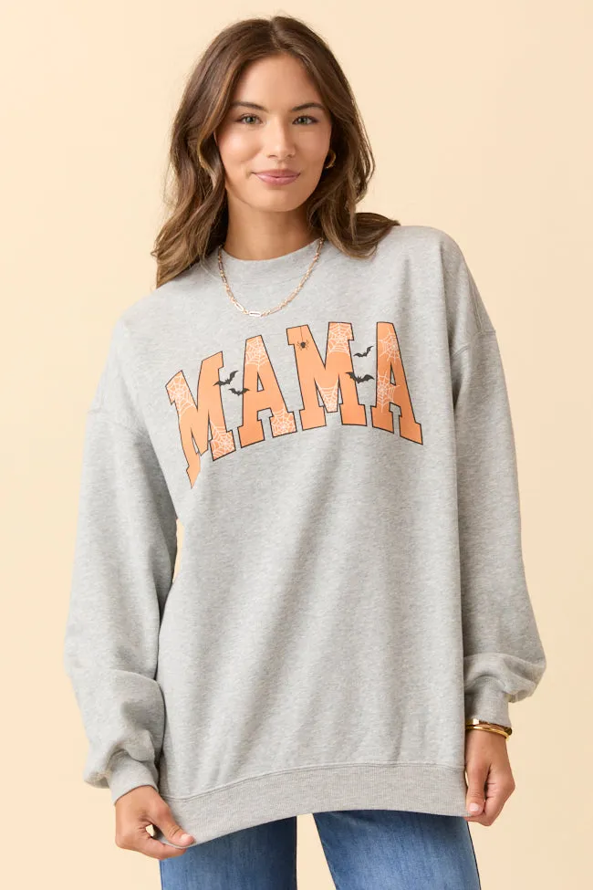 Versatile Layer Basic Layering Mama Block Halloween Printed Light Grey Graphic Sweatshirt SALE