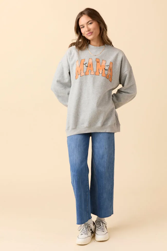Cozy and Fashionable Weekend Essential Mama Block Halloween Printed Light Grey Graphic Sweatshirt SALE