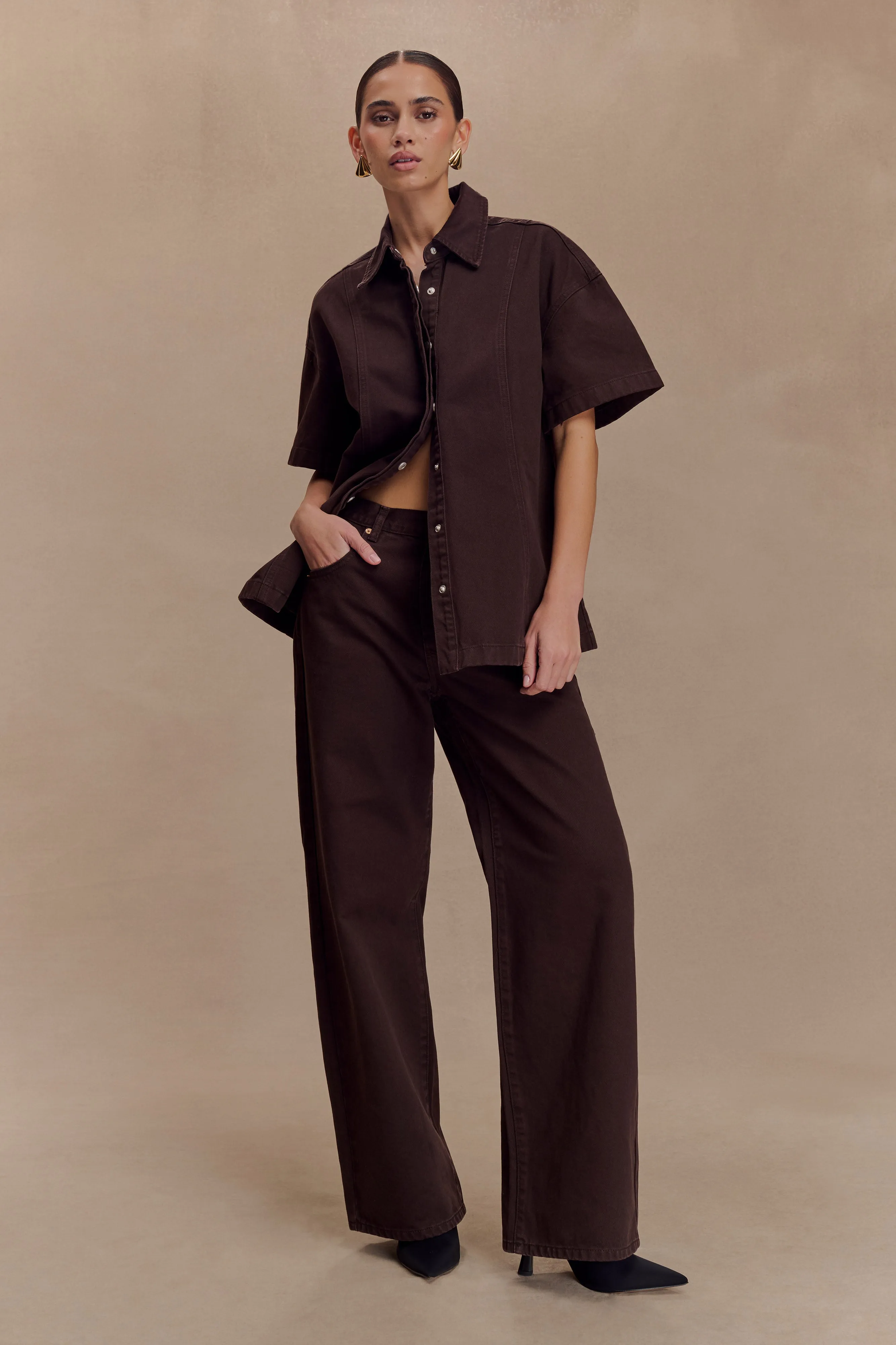 No Gap Waistband Mannon Mid Rise Denim Jeans - Chocolate