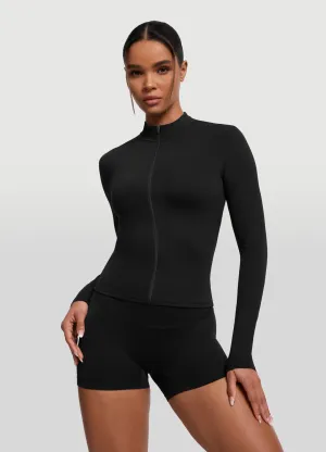 Sleek Zip-Up Long Sleeve Jacket Everyday Comfort Style V-Neck