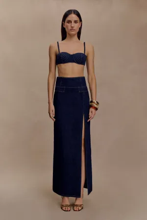Maylena High Rise Denim Maxi Skirt - Indigo Blue Shopping Day High Quality Weekend Style