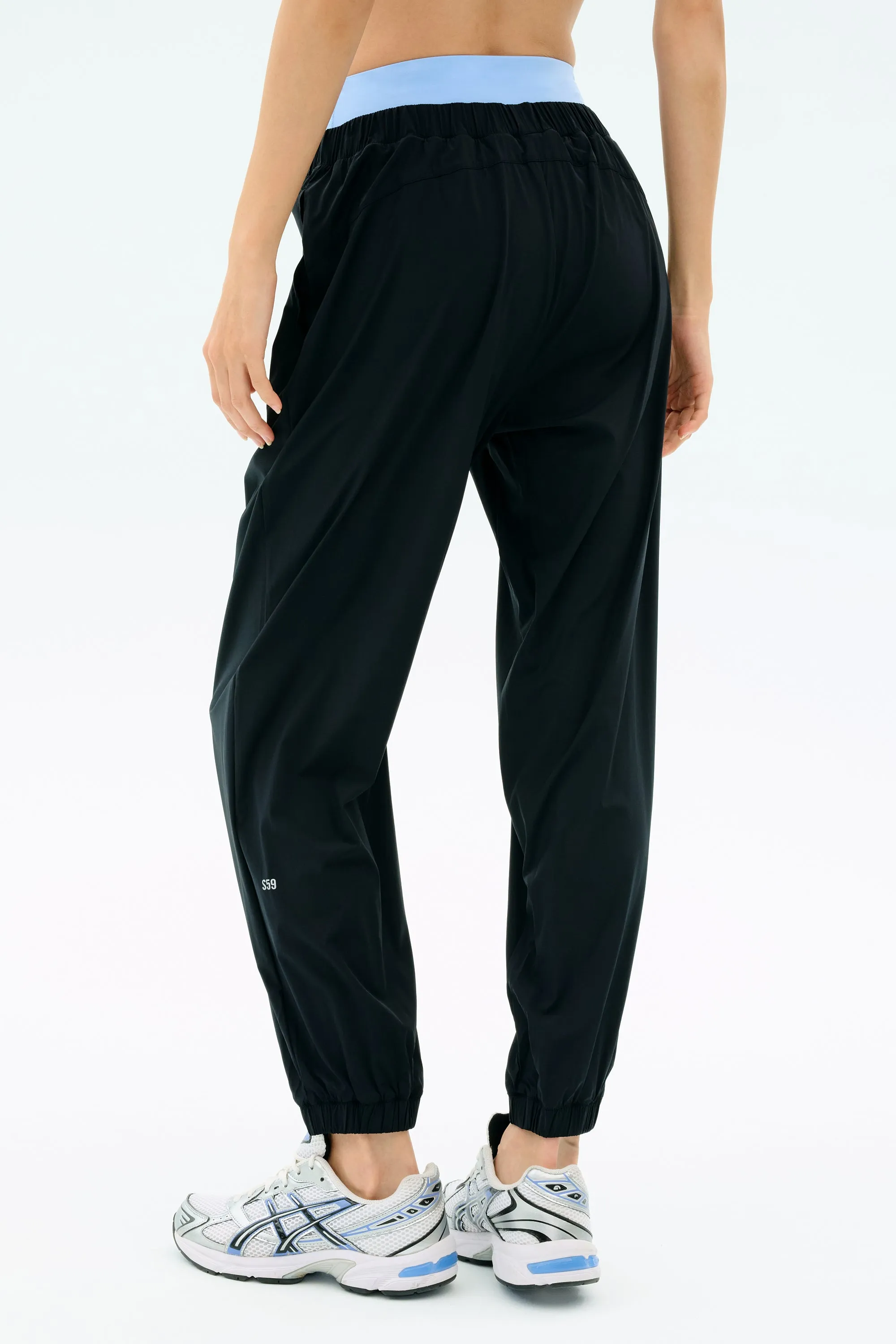 Megan Woven Nylon Jogger - Black Multi Panel Construction Sporty Appeal