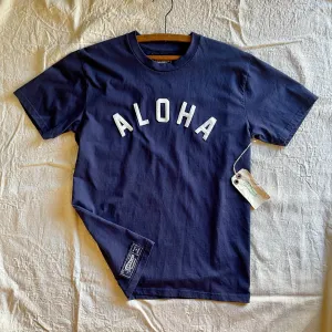 Soft Stretch Fit Mens Cotton T-Shirt in Navy x Aloha applique