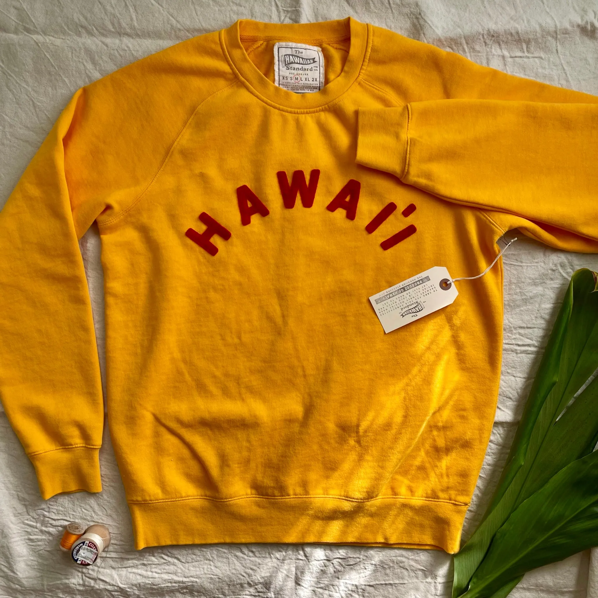 Mens Raglan Fleece Gold x Red Hawai`i Applique. All Day Wear Layering Piece
