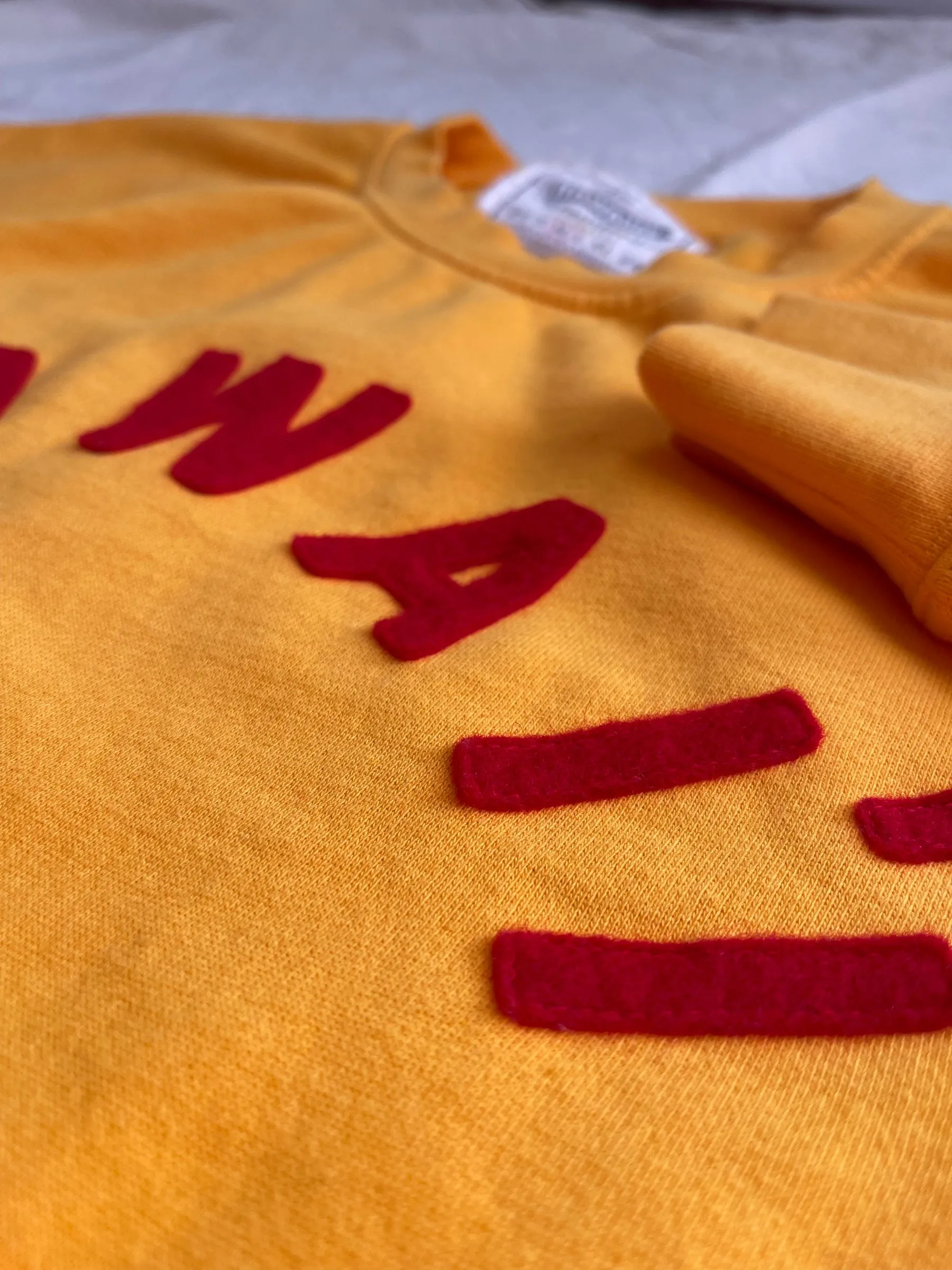 Mens Raglan Fleece Gold x Red Hawai`i Applique. Generic vacation wear