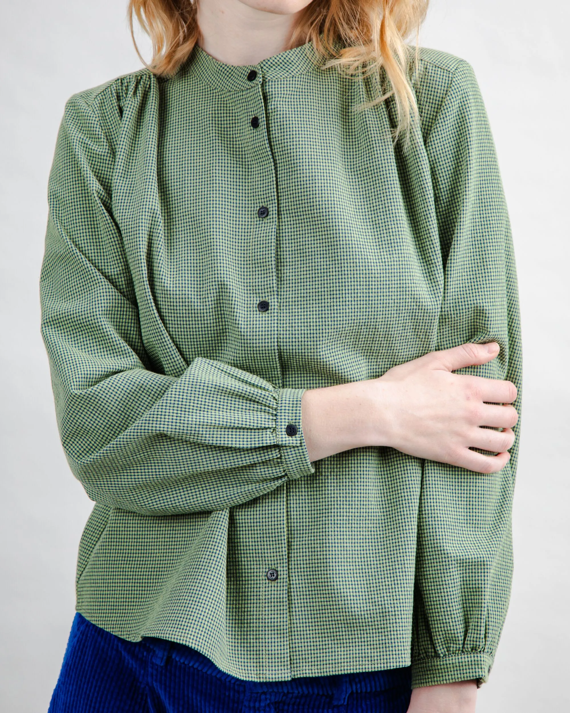 Mini Check Blouse Olive Linen blend