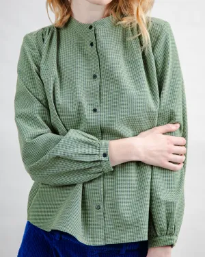 Mini Check Blouse Olive Linen blend