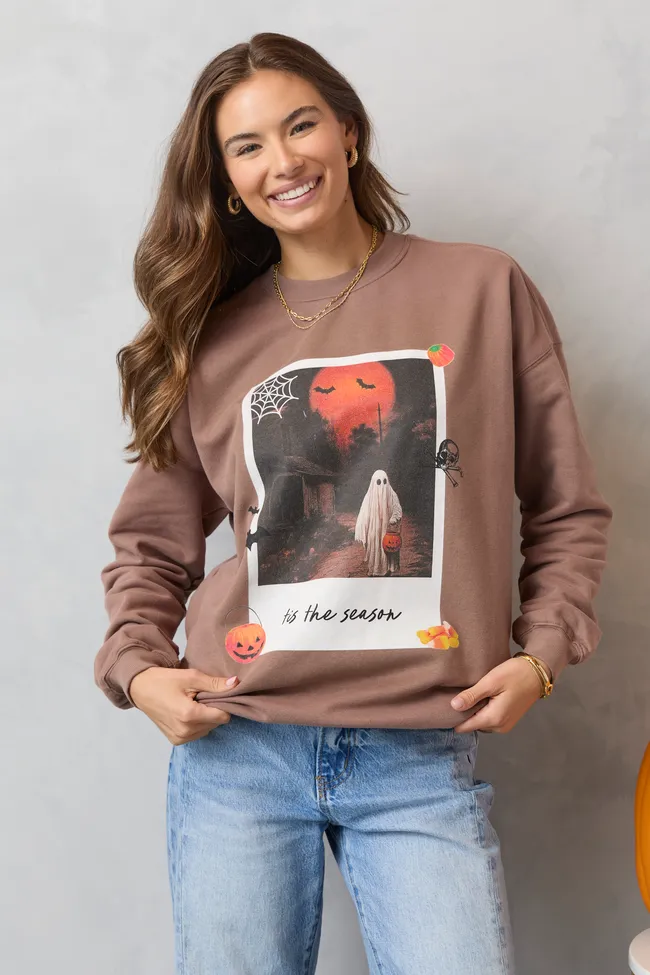 Fresh Look Stretch Comfort 'Tis The Season Halloween Photo Print Mocha Graphic Sweatshirt SALE