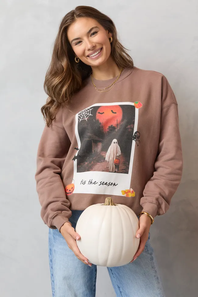 'Tis The Season Halloween Photo Print Mocha Graphic Sweatshirt SALE UVProtectionFinish