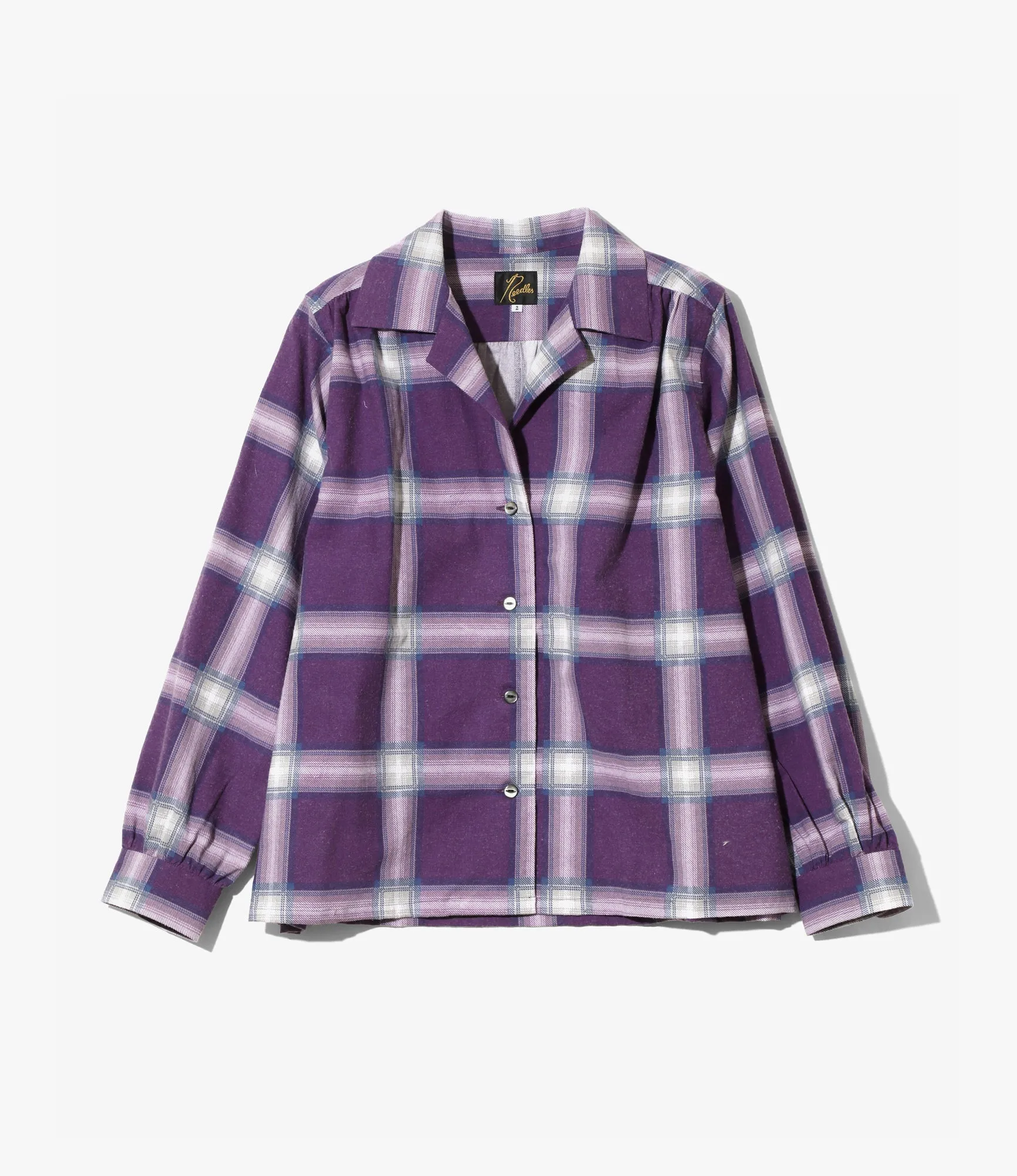 Ethically Sourced Cotton Gathered Blouse ?C Purple Plaid Flannel