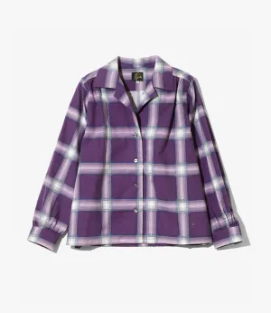 Ethically Sourced Cotton Gathered Blouse ?C Purple Plaid Flannel
