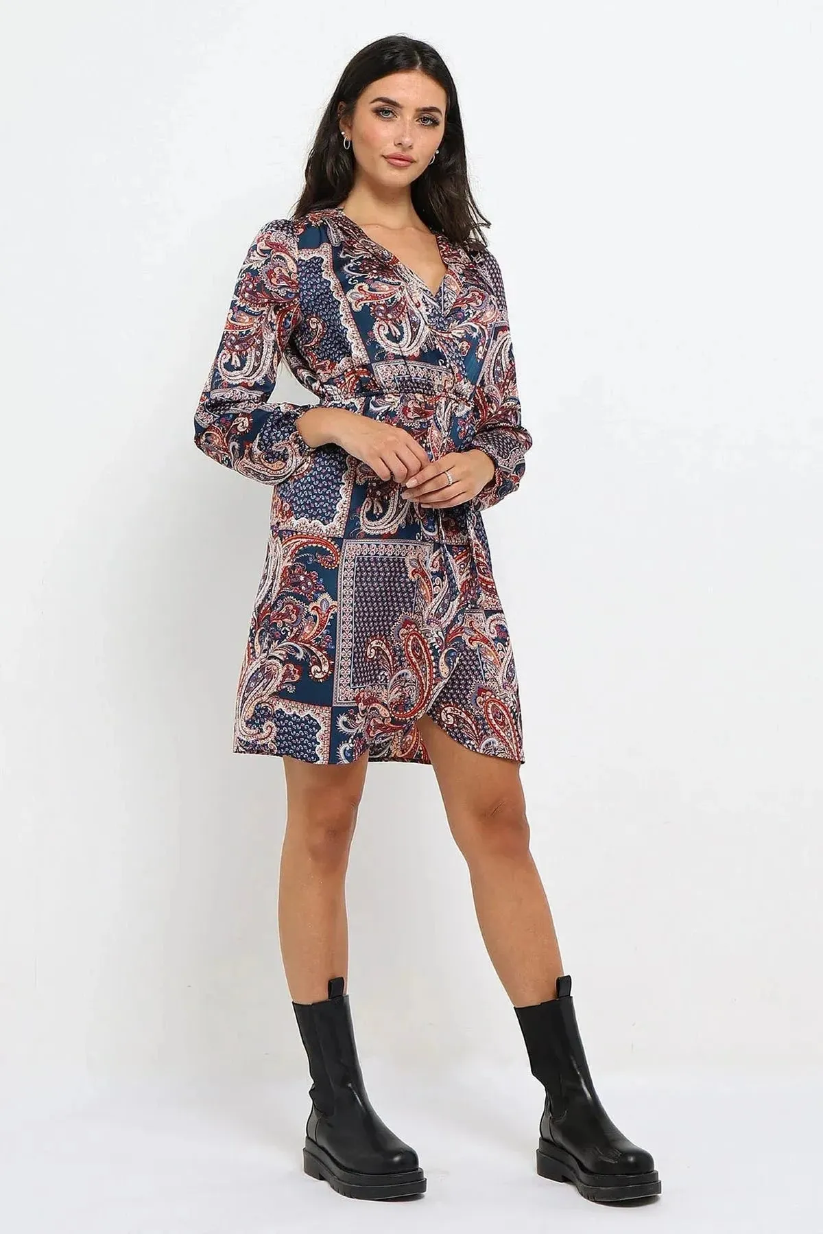 Navy Paisley Wrap Dress Fitted Mood Soft Material