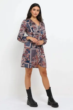 Navy Paisley Wrap Dress Fitted Mood Soft Material