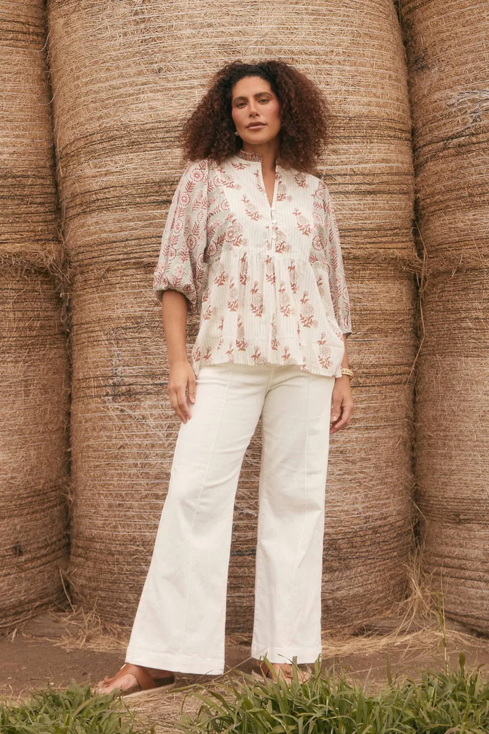 Abrasion resistant Mirabelle Frill Blouse in Fernwood