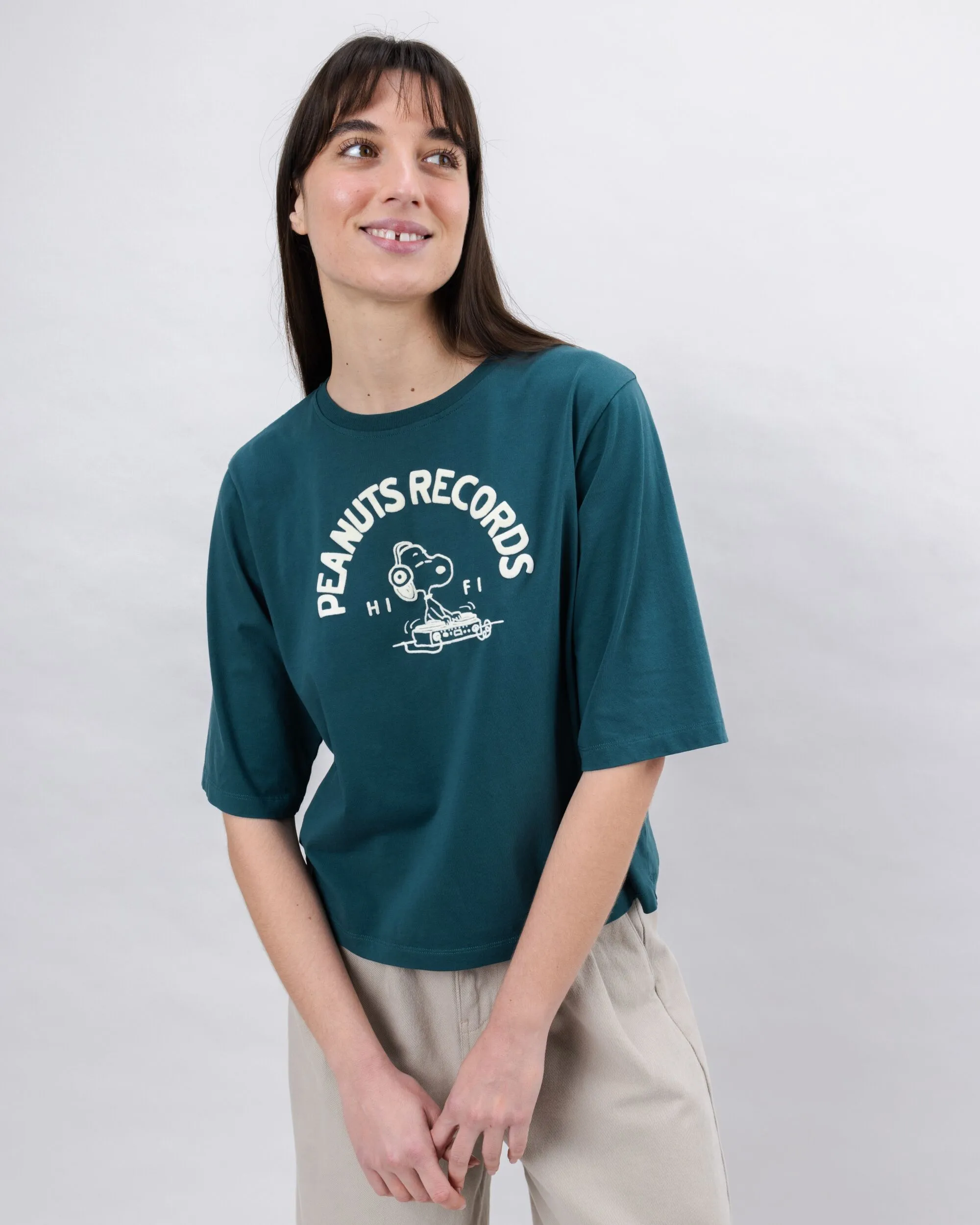 Peanuts Records Squared Tee Green quick-drying