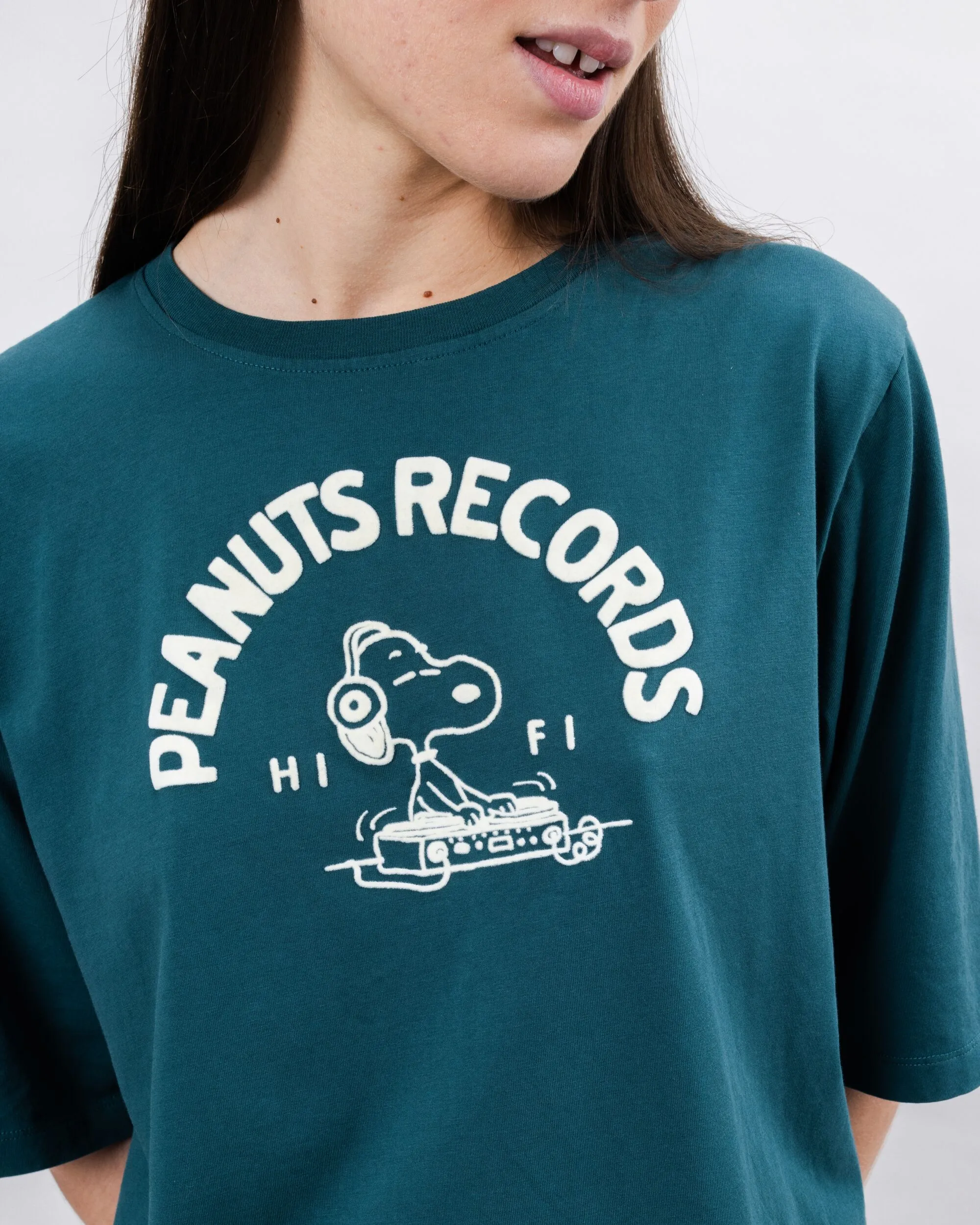 Trendy All-Day Peanuts Records Squared Tee Green