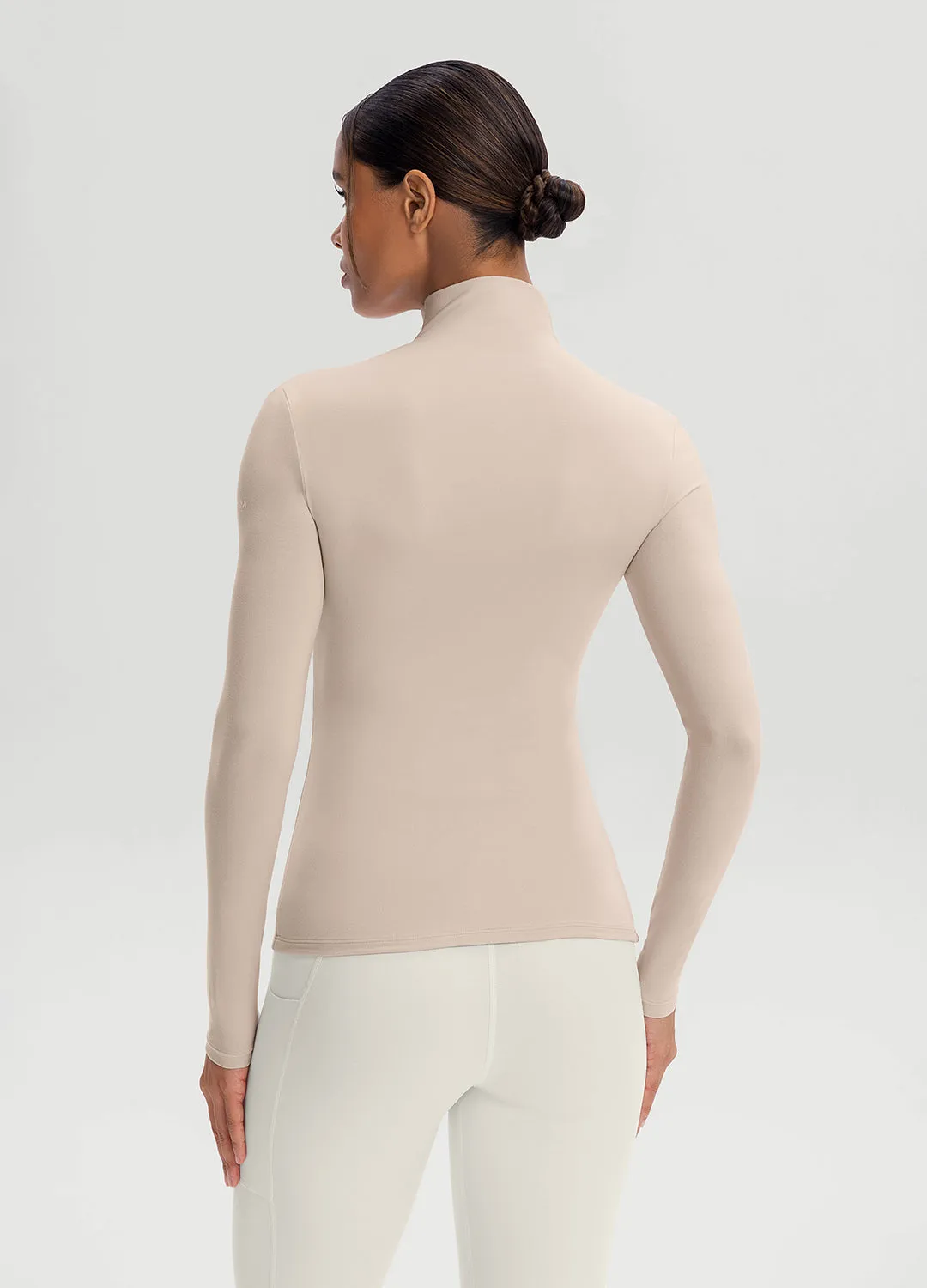 Mock Neck Long Sleeve Top Double Stitched Seams
