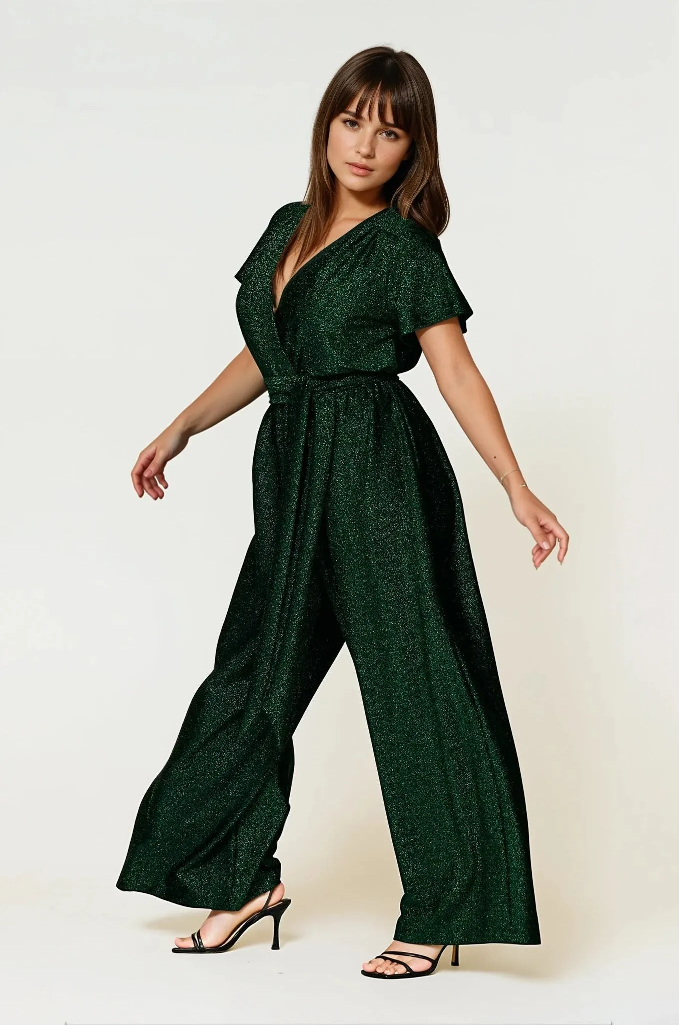 Helena Cap Sleeve Jumpsuit Emerald Light Fit Daywear Style